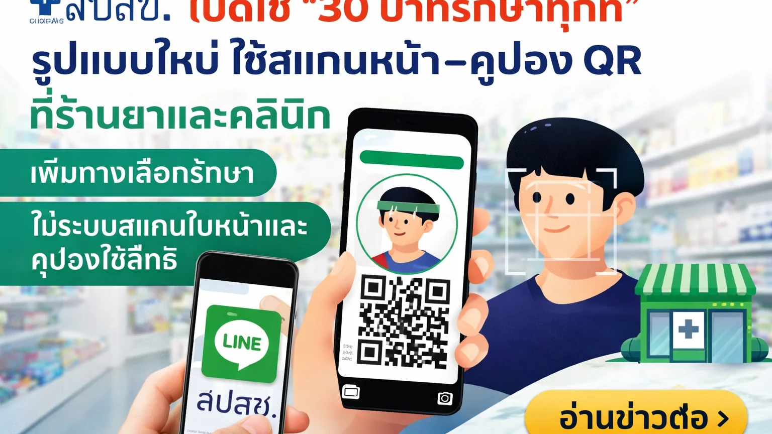 สปสช. เปิดใช้ “30 บาทรักษาทุกที่” รูปแบบใหม่ ใช้สแกนหน้า–คูปอง QR ที่ร้านยาและคลินิก