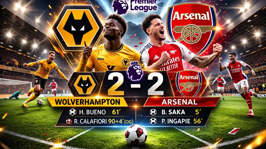 วูล์ฟแฮมป์ตัน พบ อาร์เซนอล ปืนใหญ่พลาดชัย โดนหมาป่าไล่เจ๊าทดเจ็บ 2-2