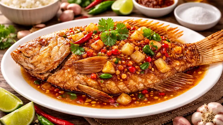 สูตรปลาทับทิมทอดกรอบสามรส ทำง่าย รสเข้มข้น เปรี้ยวหวานเผ็ดลงตัว