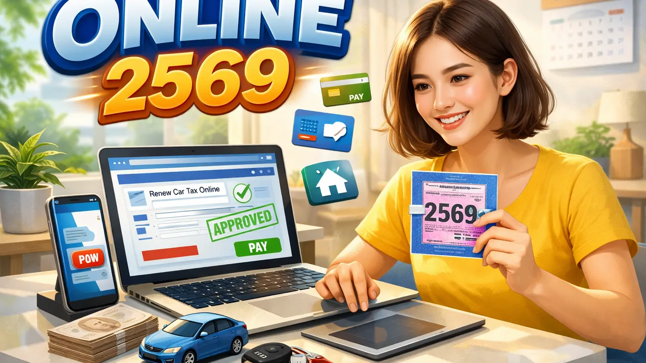 วิธีต่อภาษีรถยนต์ออนไลน์ 2569 ทำเองได้ง่ายๆ ที่บ้าน ไม่ต้องไปรอคิวให้เหนื่อย