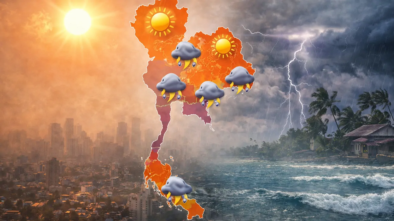 ร้อนทะลุปรอท สลับฝนฟ้าคะนองฉับพลัน! กรมอุตุฯ เตือนรับมือสภาพอากาศแปรปรวนทั่วไทย