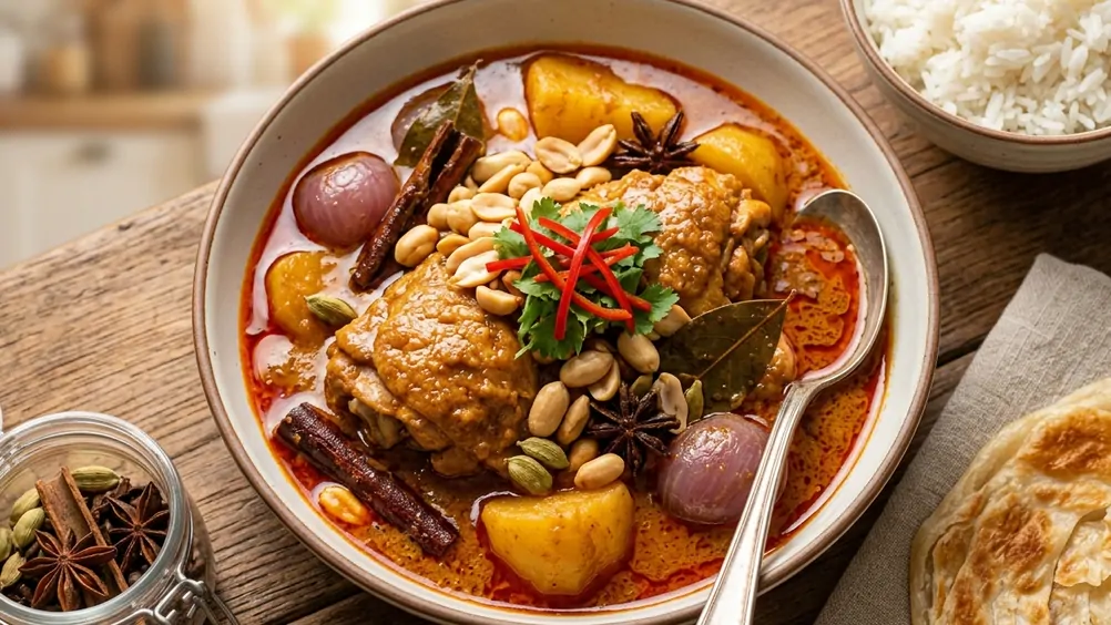 สูตรลับแกงมัสมั่นไก่โฮมเมด ปรุงรสเข้มข้น หอมเครื่องเทศถึงใจ ทำง่ายทุกขั้นตอน