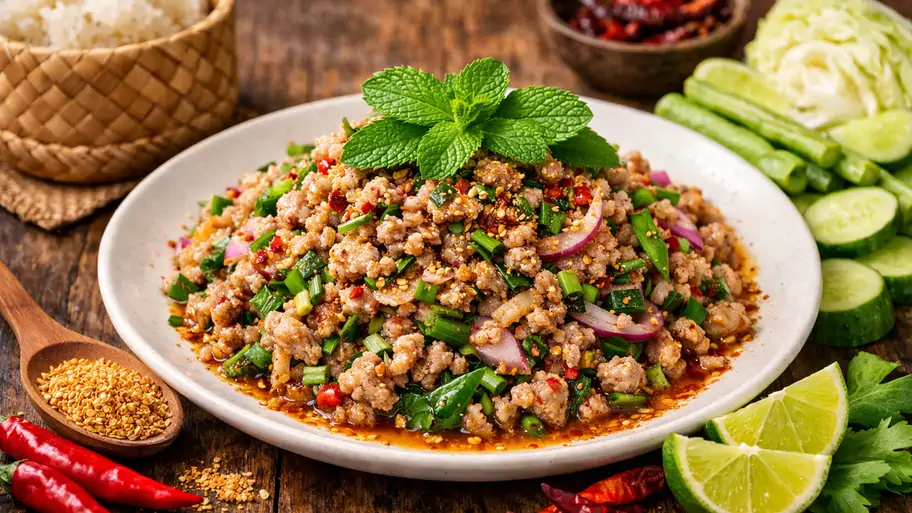 สูตรลาบหมู รสแซ่บ จัดจ้าน หอมกลิ่นข้าวคั่ว ทำง่ายได้ที่บ้าน