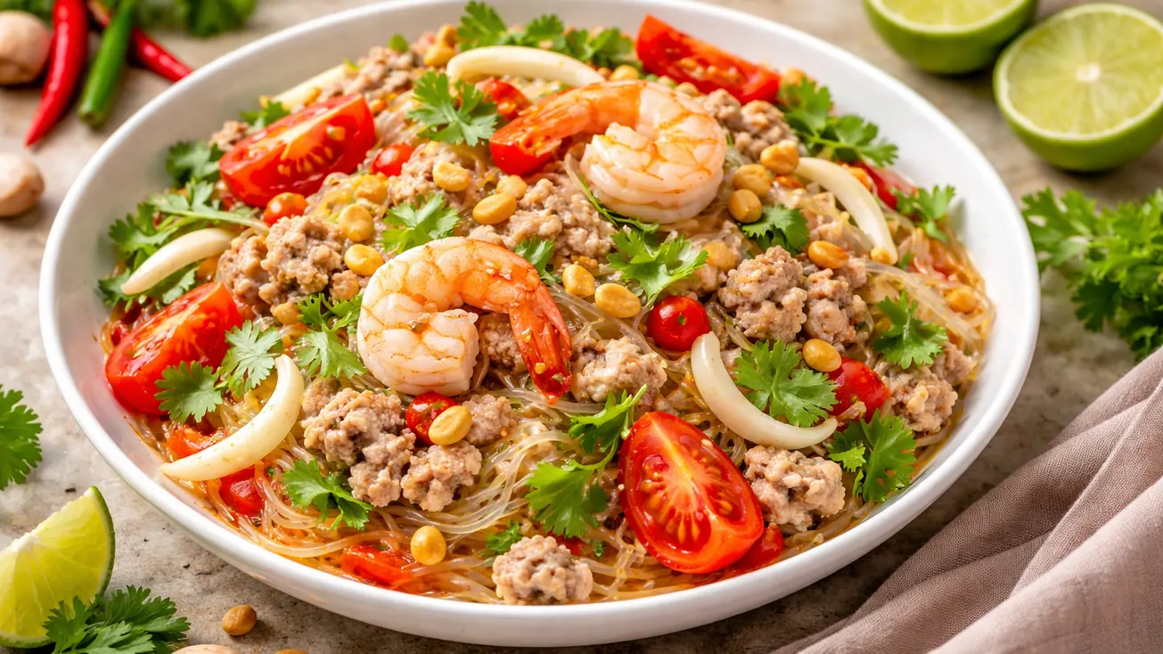 สูตรยำวุ้นเส้นหมูสับ รสจัดจ้าน เปรี้ยว เผ็ด หวาน เค็ม ครบรส ทำง่ายได้ที่บ้าน