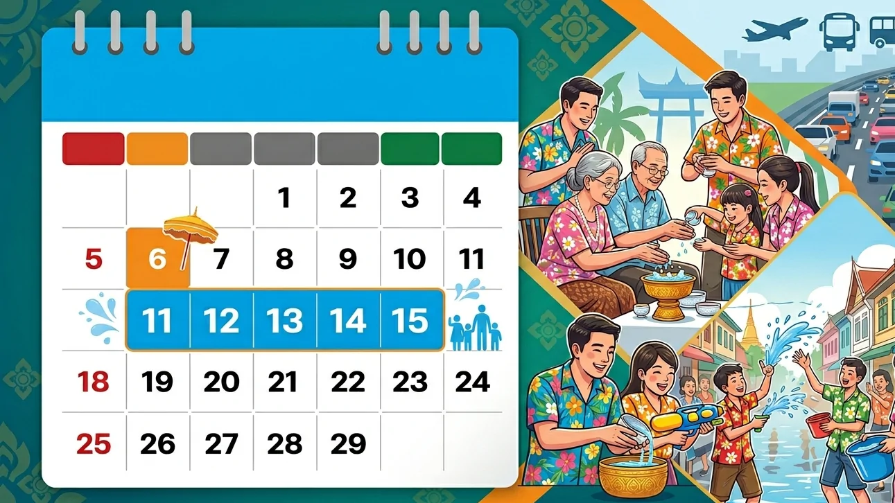 ปฏิทินวันหยุดเดือนเมษายน พุทธศักราช 2569 รัฐบาลและธนาคารกำหนดช่วงเวลาพักผ่อนสำคัญรับเทศกาลสงกรานต์