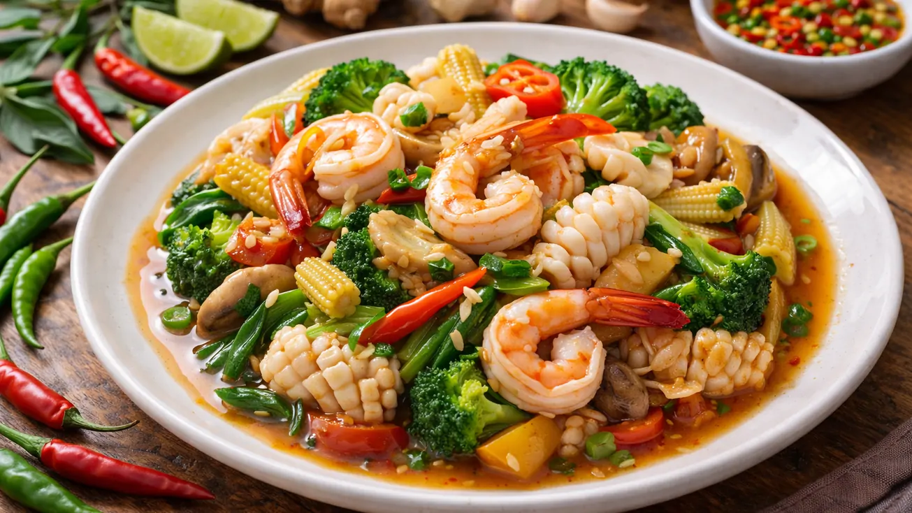 สูตรผัดผักรวมมิตร ทะเล รสจัดจ้าน กรุบกรอบ ทำง่าย ได้สุขภาพ