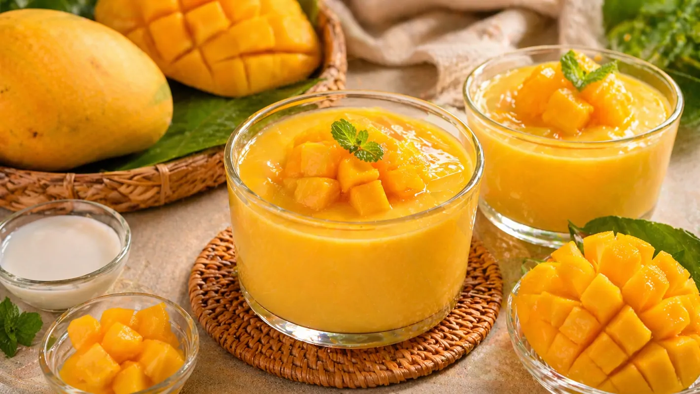 สูตรพุดดิ้งมะม่วงสุก หวานหอมชื่นใจ ทำง่ายใน 15 นาที