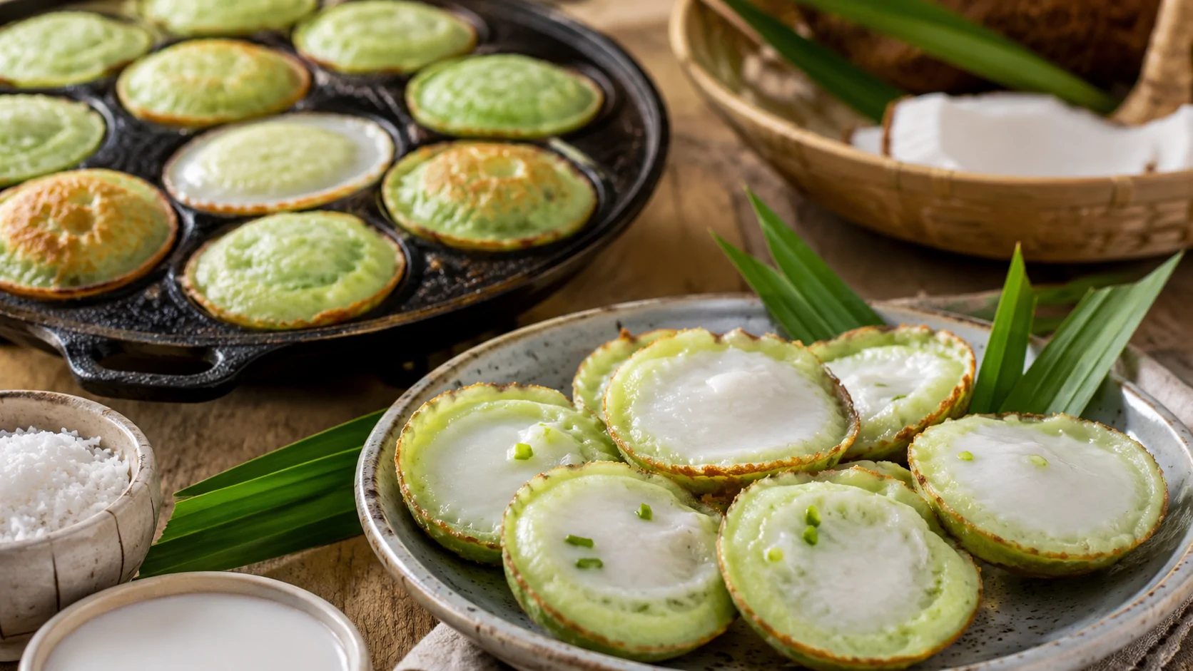 สูตรขนมครกใบเตย หอมละมุน กะทิสด เข้มข้น ทำง่าย