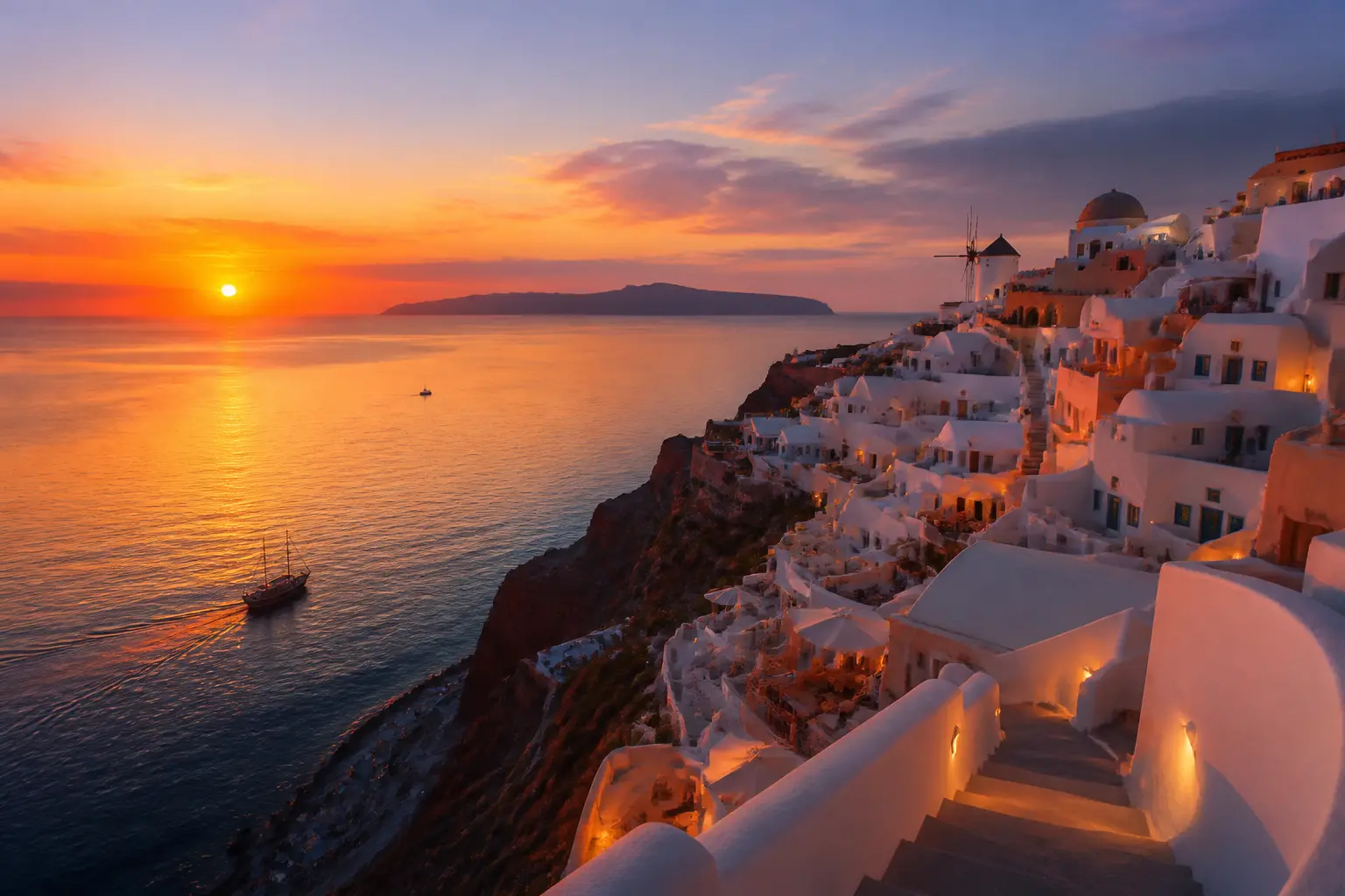 ล่องเรือข้ามกาลเวลาที่ออยอา (Oia) รอยจูบของอาทิตย์อัสดงบนหน้าผาแห่งซานโตรินี