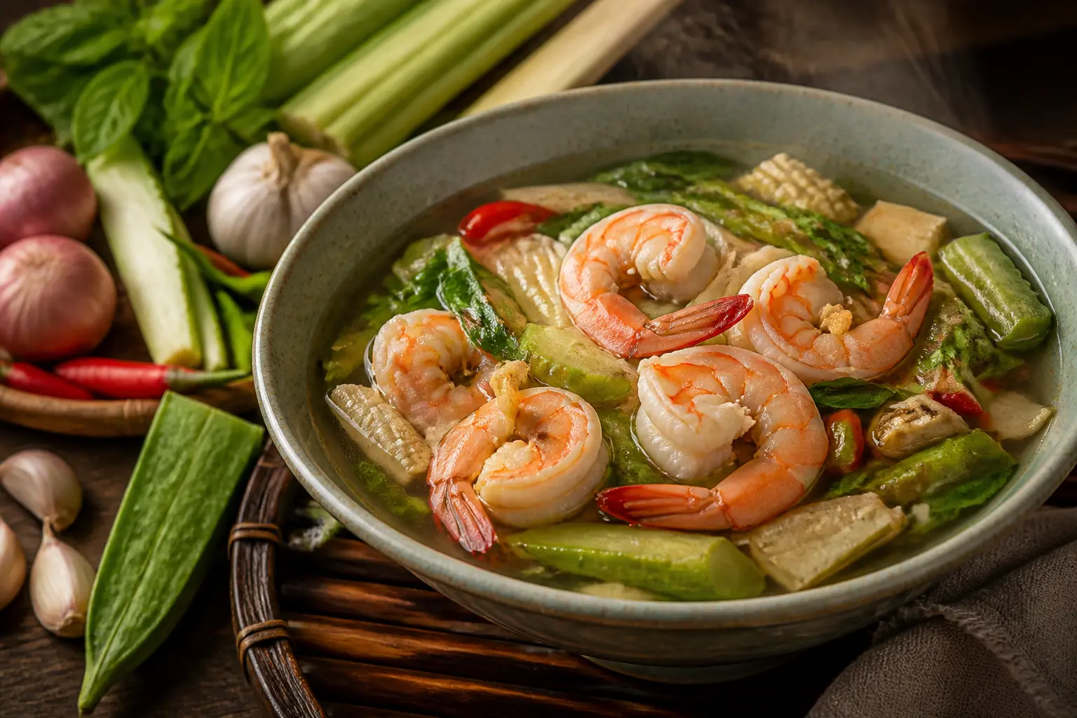 สูตรแกงเลียงกุ้งสด รสเผ็ดร้อนสมุนไพรไทย ช่วยขับลมและบำรุงสุขภาพ