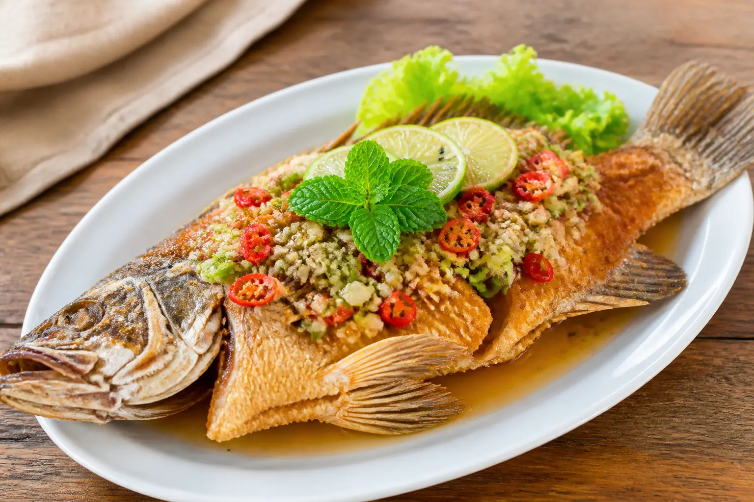 สูตรปลากะพงทอดน้ำปลา กรอบนอกนุ่มใน ราดน้ำยำรสเด็ด