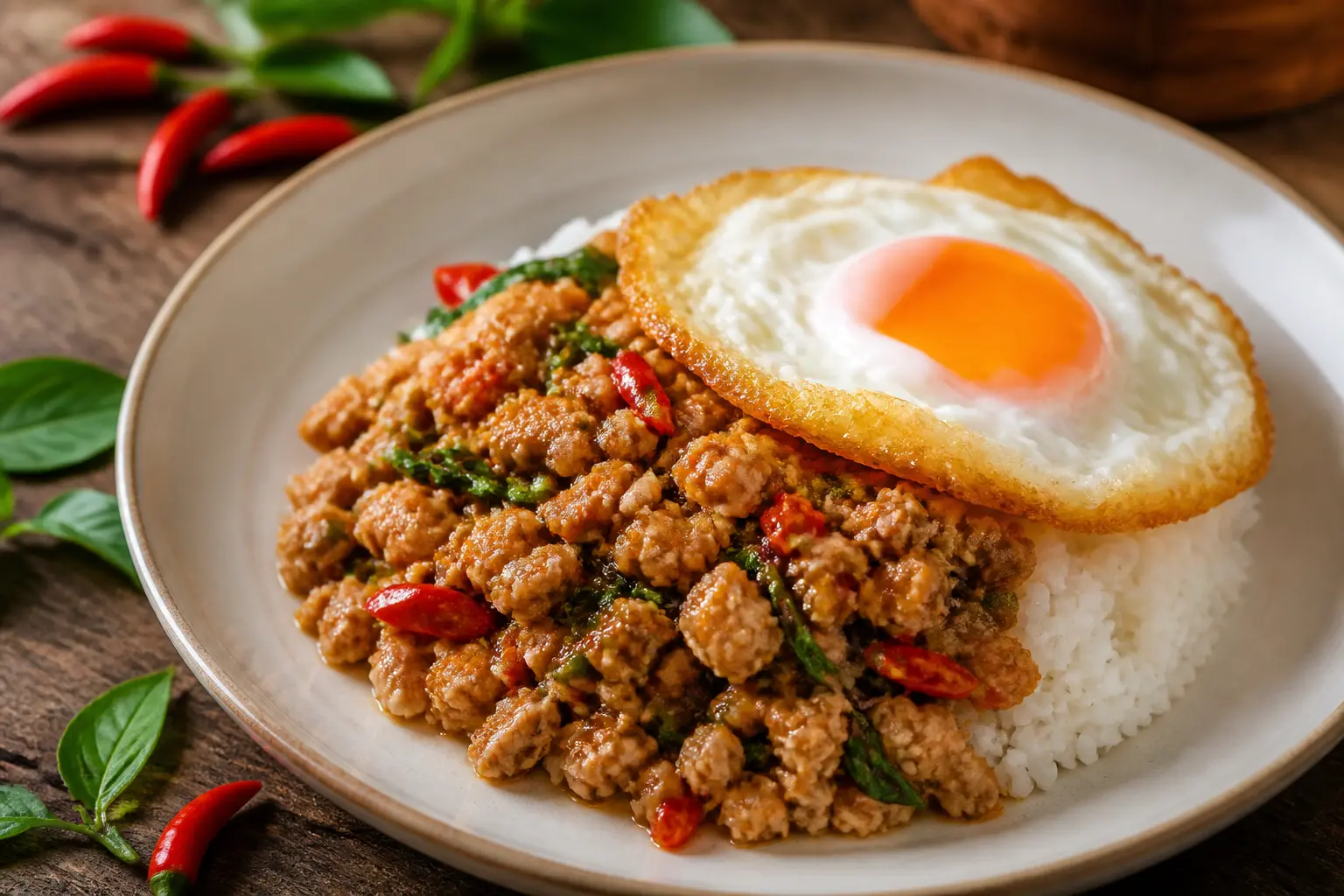 สูตรกะเพราหมูสับไข่ดาว รสจัดจ้านถึงเครื่องแบบไทยแท้