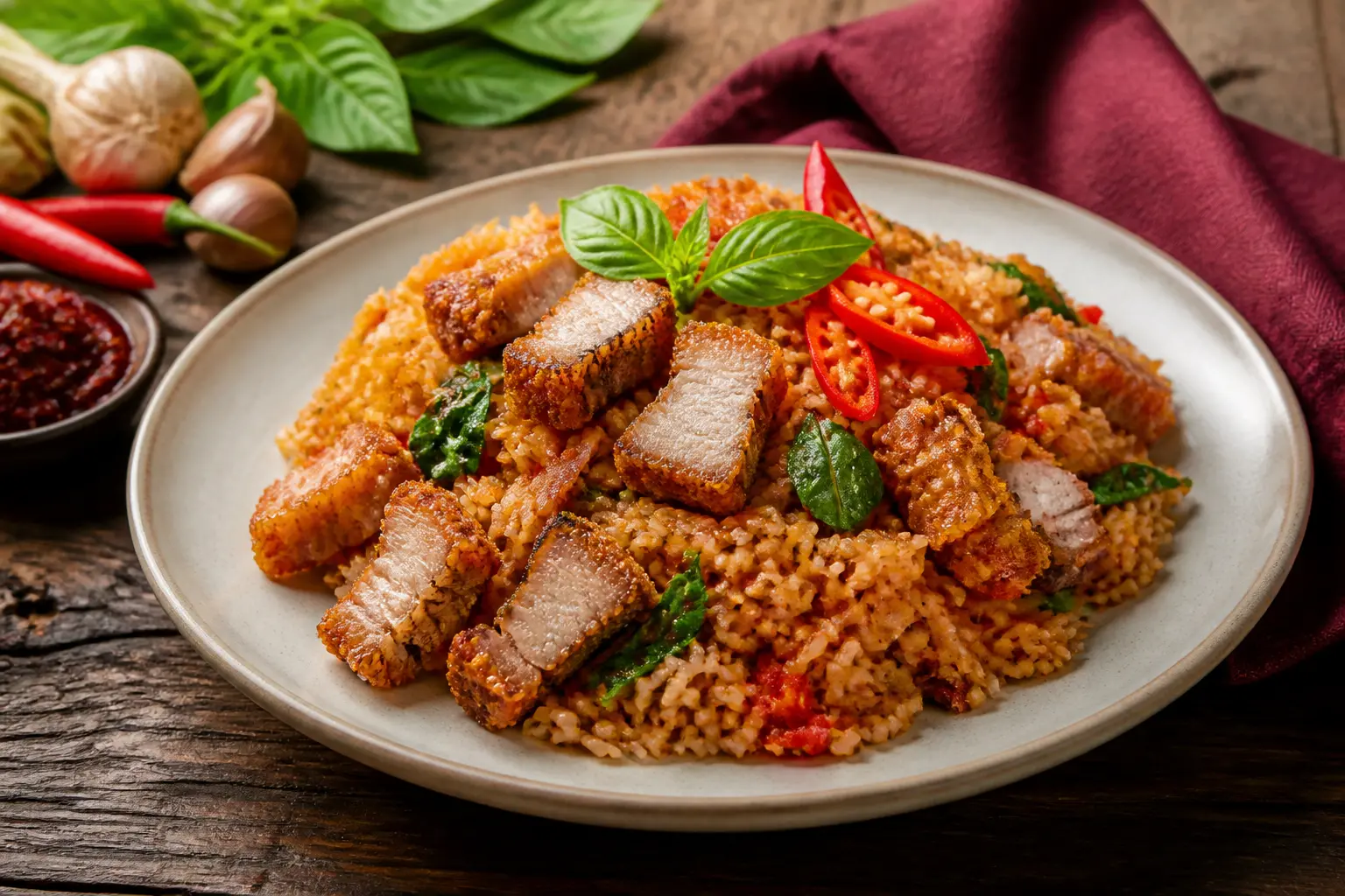 สูตรข้าวผัดพริกแกงหมูกรอบ รสชาติจัดจ้านถึงเครื่องสมุนไพร