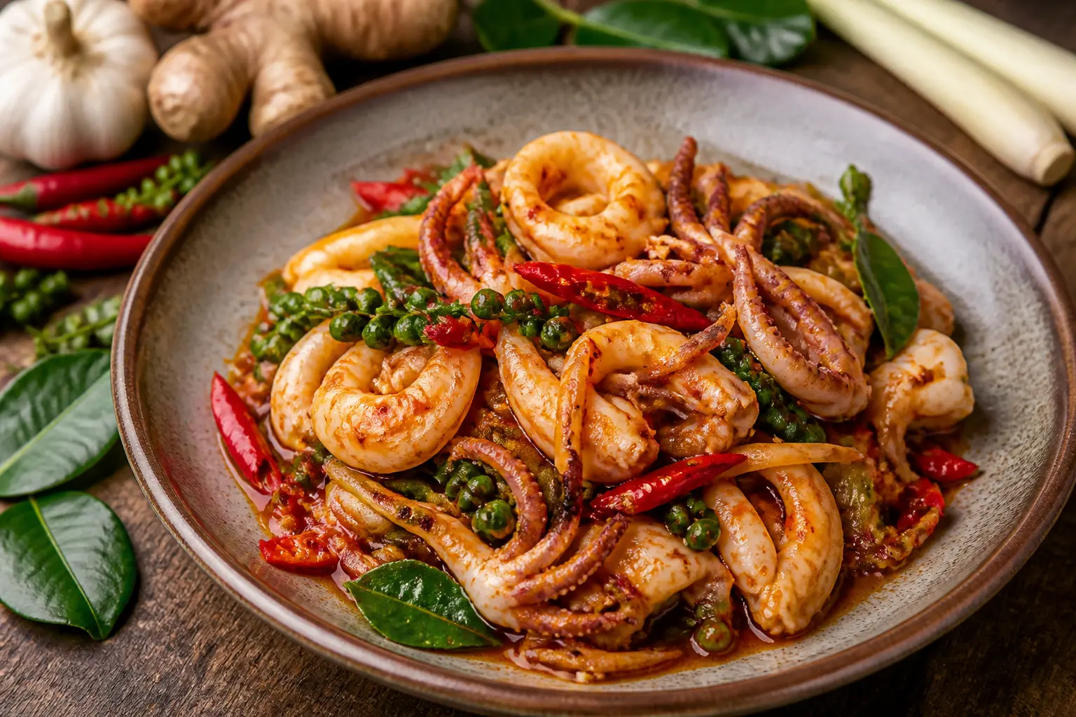 สูตรปลาหมึกผัดฉ่า รสชาติเผ็ดร้อนถึงเครื่องสมุนไพรไทย