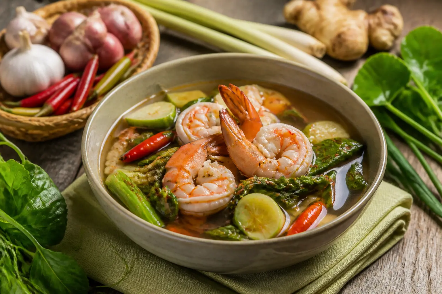 สูตรแกงเลียงกุ้งสด รสเผ็ดร้อนถึงเครื่องสมุนไพรไทย