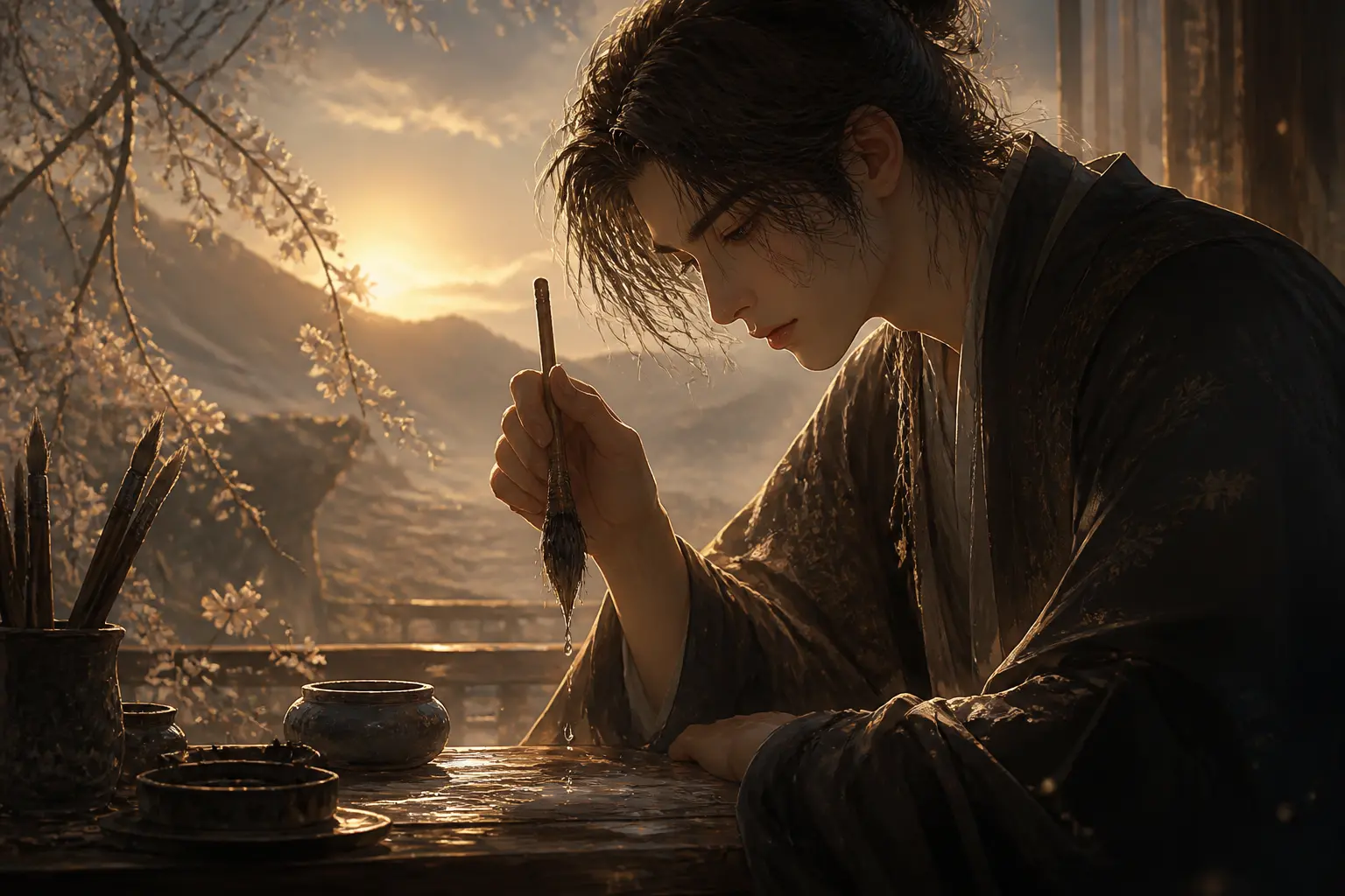 หยาดน้ำค้างบนปลายพู่กันที่แห้งกรัง