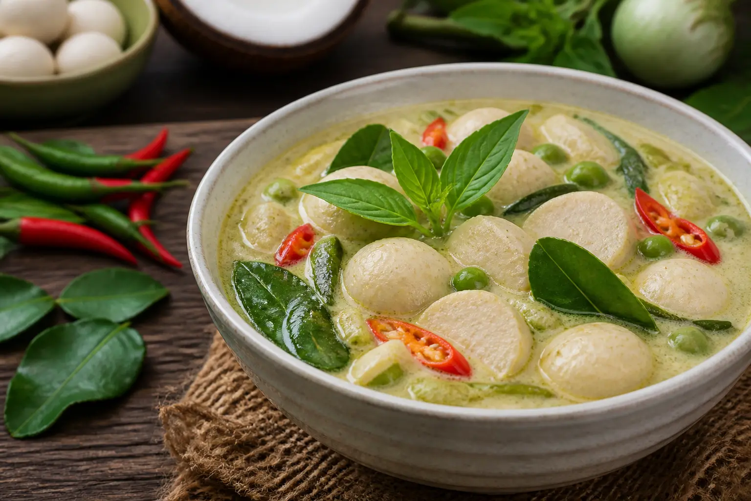 สูตรแกงเขียวหวานลูกชิ้นปลากราย รสเข้มข้นหอมกะทิสด