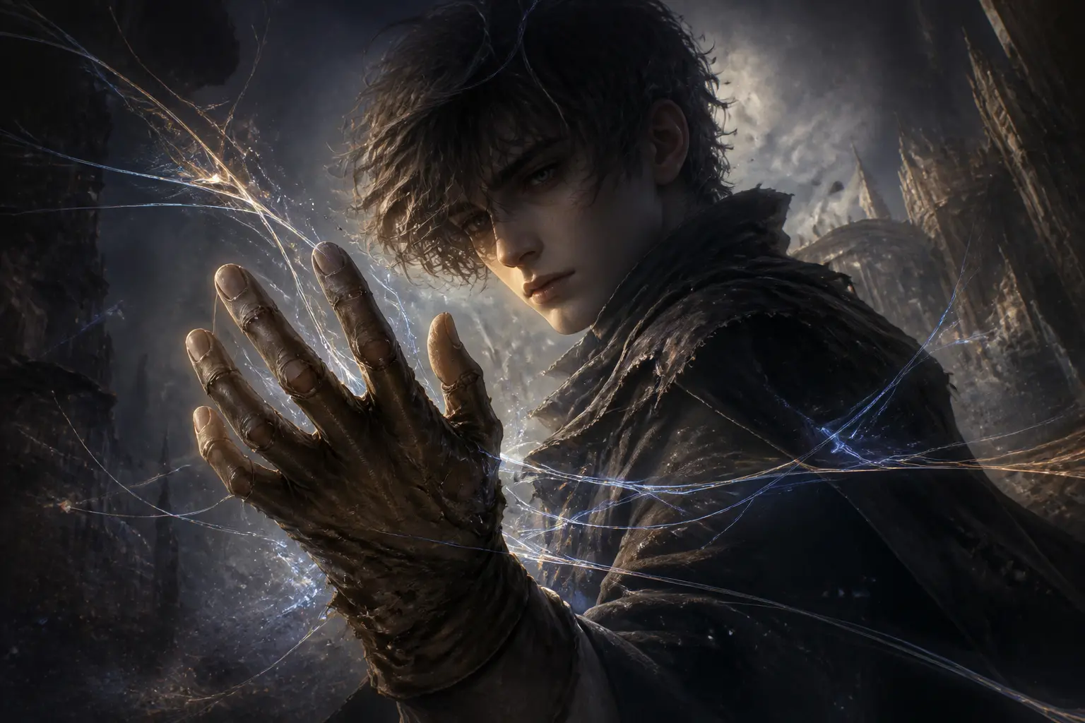 เสียงสั่นไหวจากเส้นใยเวทมนตร์ในถุงมือหนังที่ขาดวิ่น
