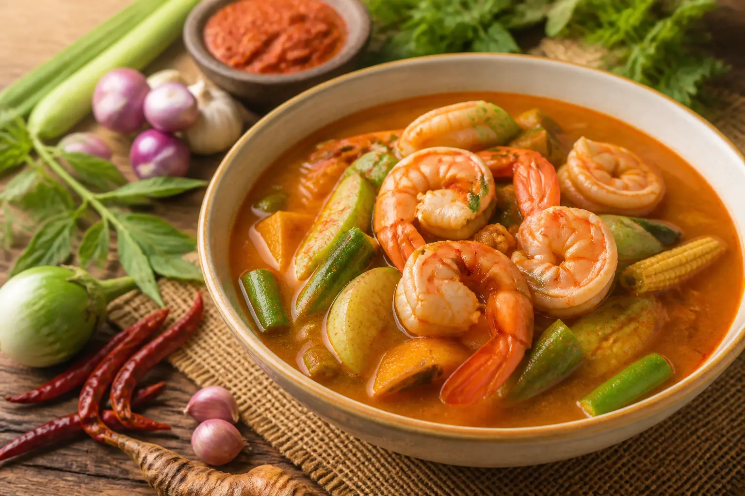 สูตรแกงส้มผักรวมกุ้งสด รสชาติจัดจ้านถึงเครื่องแกงใต้