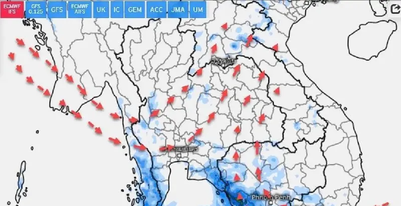 อากาศร้อนจัดและฝนฟ้าคะนองในประเทศไทยตอนบน เตือนประชาชนระวังฝุ่นละอองและลมกระโชกแรง