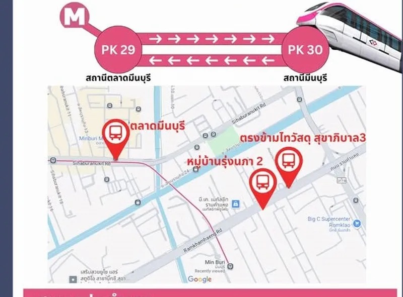 รฟม. จัดรถ Shuttle Bus และ ขสมก. รองรับผู้โดยสารระหว่างสถานีตลาดมีนบุรี - สถานีมีนบุรี ช่วงปิดสถานี PK30 ชั่วคราว
